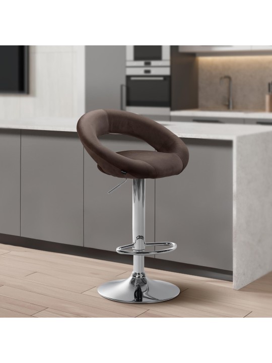 Tabouret de bar Olinda velours chrome, brun