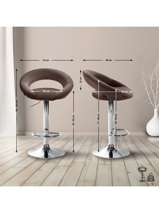 Tabouret de bar Olinda velours chrome, brun