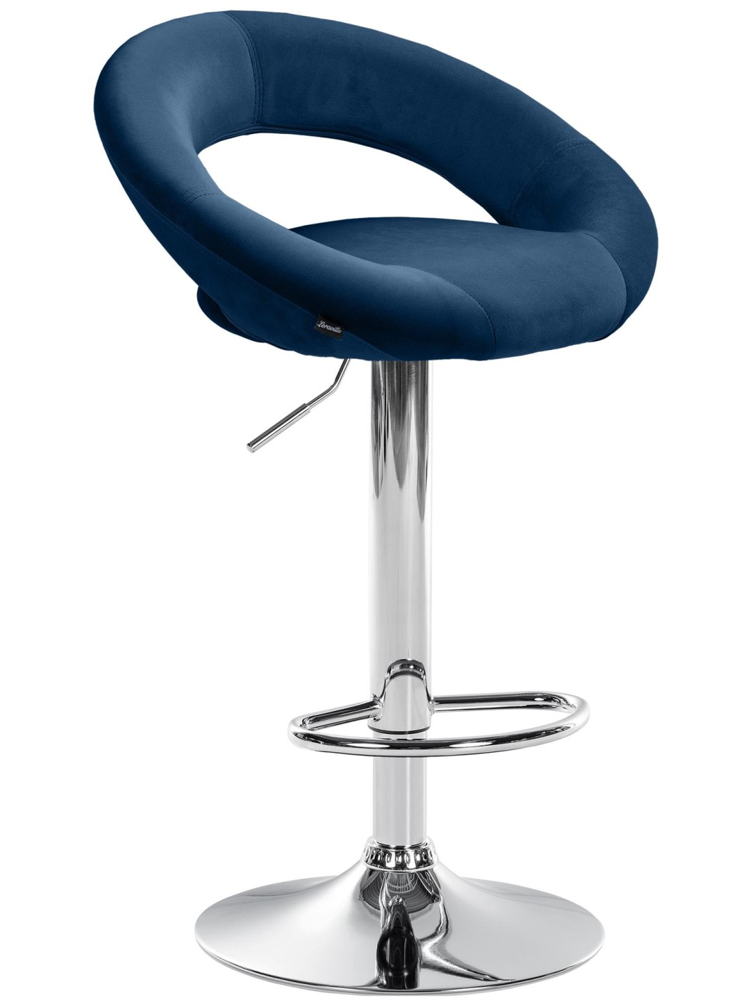 Tabouret de bar Olinda velours chrome, bleu