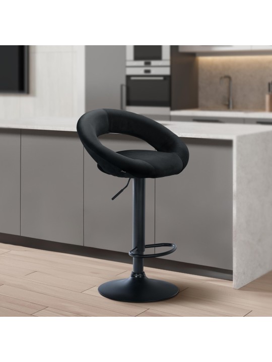 Tabouret de bar Olinda velours, noir