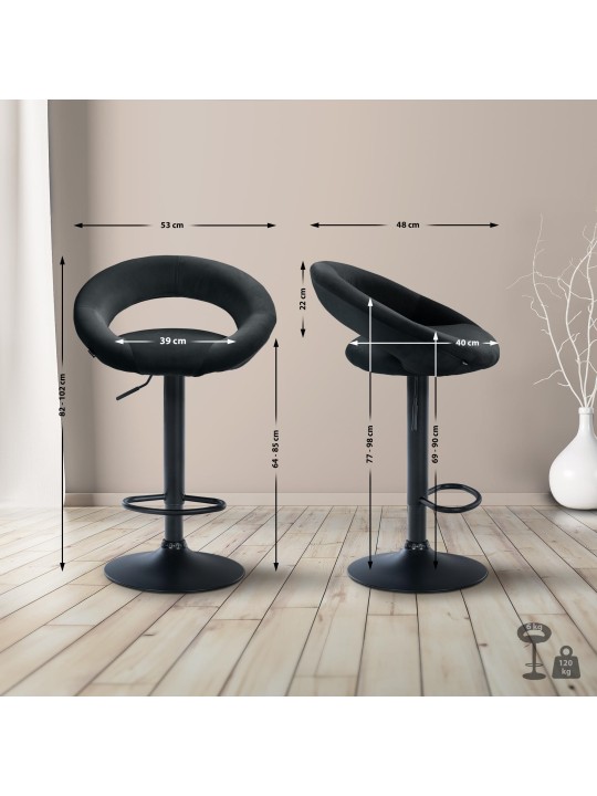 Tabouret de bar Olinda velours, noir