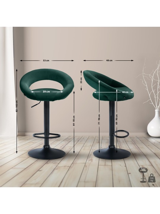 Tabouret de bar Olinda velours, vert Tabouret de bar Olinda velours, vert