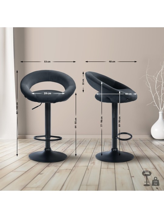 Tabouret de bar Olinda velours, gris foncé