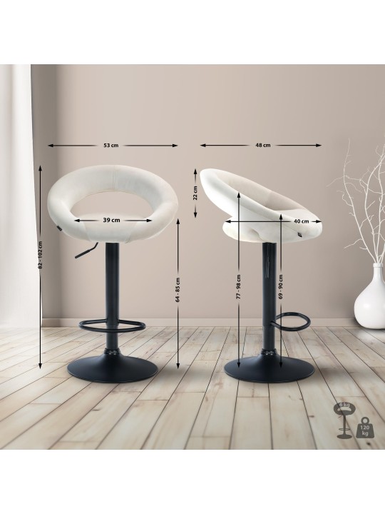 Tabouret de bar Olinda velours, crème