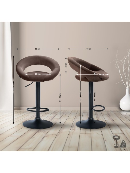 Tabouret de bar Olinda velours, brun