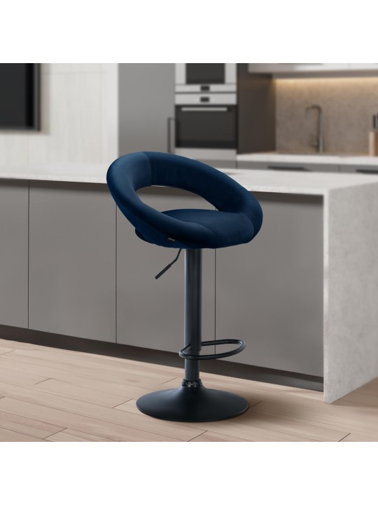 Tabouret de bar Olinda velours, bleu