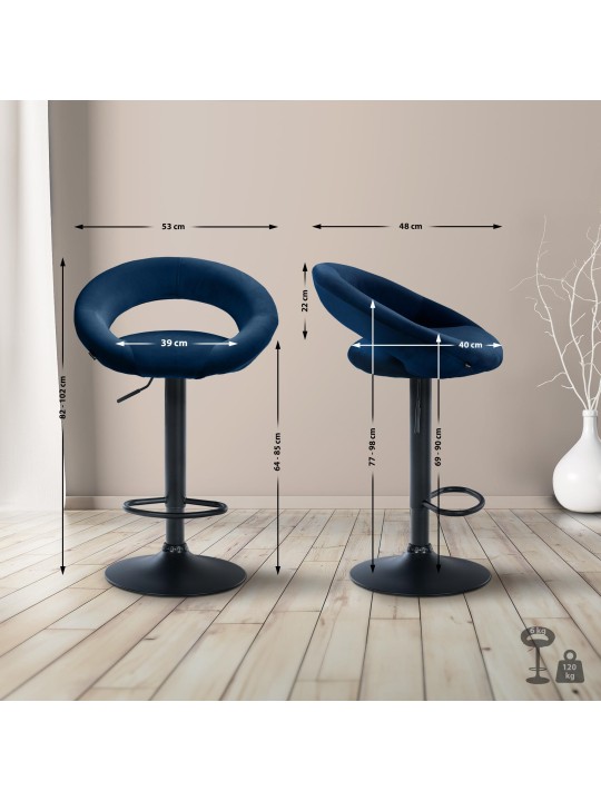 Tabouret de bar Olinda velours, bleu