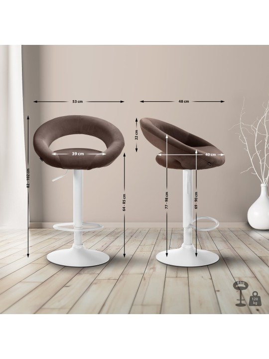 Tabouret de bar Olinda velours, brun