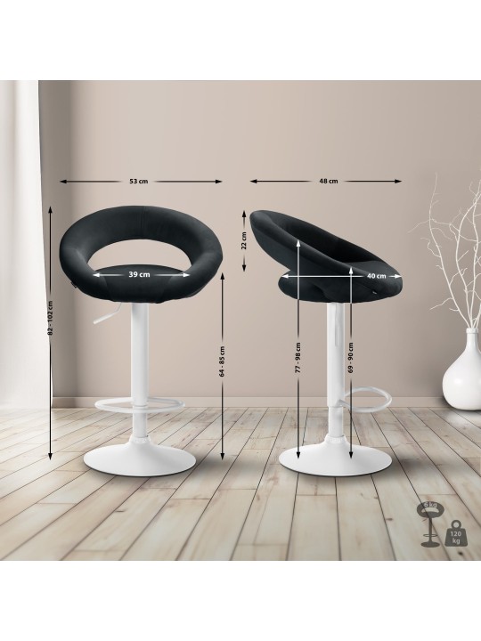 Tabouret de bar Olinda velours, noir