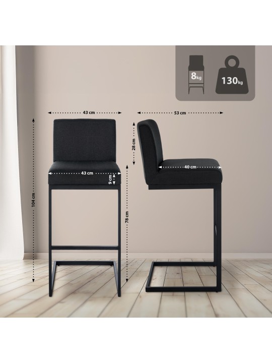 Tabouret de bar Hopewell tissu B, gris foncé