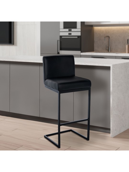 Tabouret de bar Hopewell simili cuir B, noir