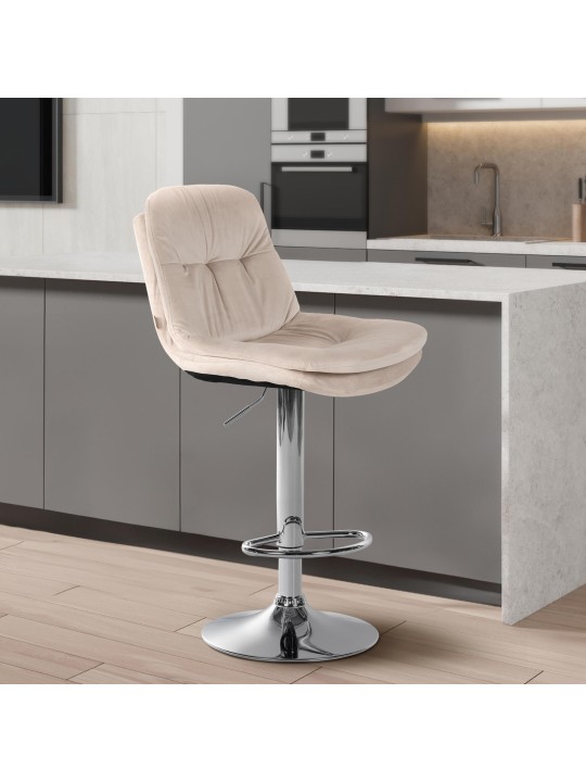Tabouret de bar Laurel velours chrome, crème