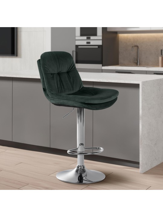Tabouret de Bar Laurel Velours Chrome, vert foncé