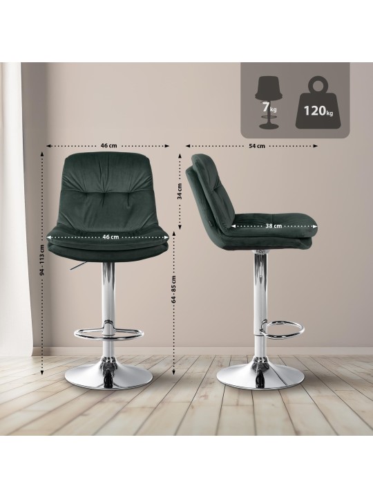 Tabouret de Bar Laurel Velours Chrome, vert foncé