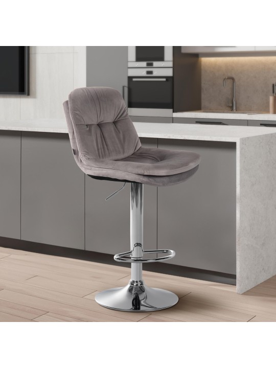 Tabouret de Bar Laurel Velours Chrome, gris