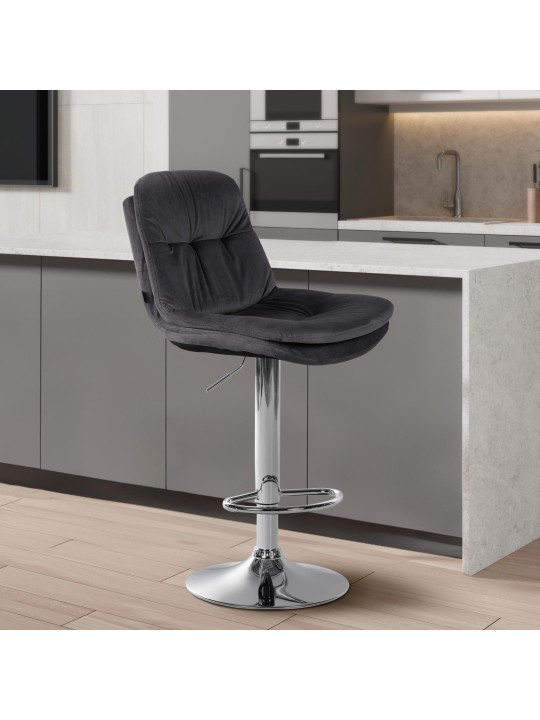 Tabouret de Bar Laurel Velours Chrome, gris foncé