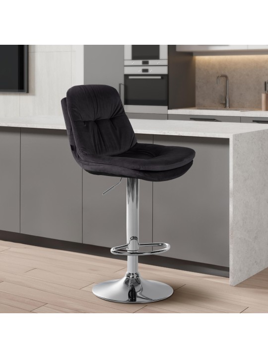 Tabouret de Bar Laurel Velours Chrome, noir