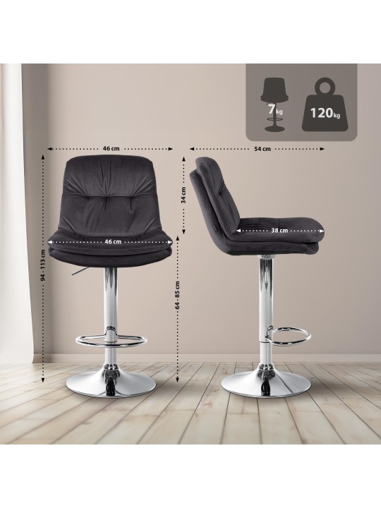 Tabouret de Bar Laurel Velours Chrome, noir