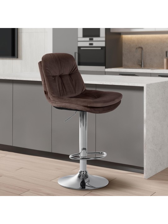 Tabouret de Bar Laurel Velours Chrome, brun