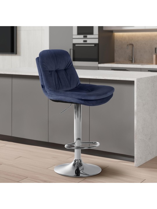 Tabouret de Bar Laurel Velours Chrome, bleu