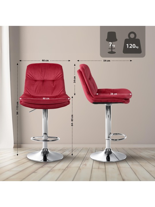 Tabouret de Bar Laurel Velours Chrome, rouge