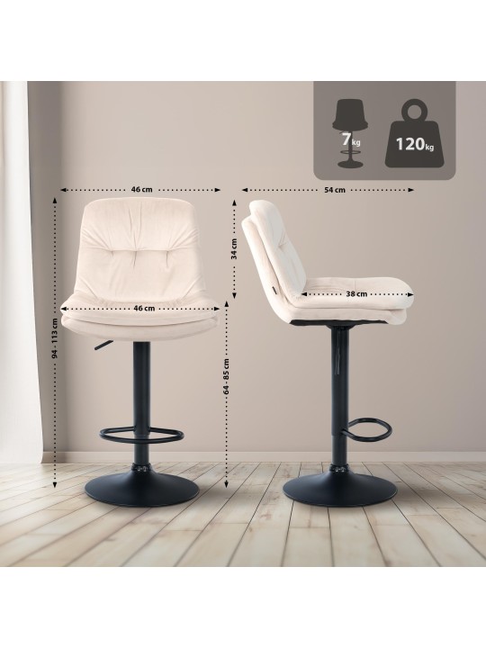 Tabouret de bar Laurel velours, crème