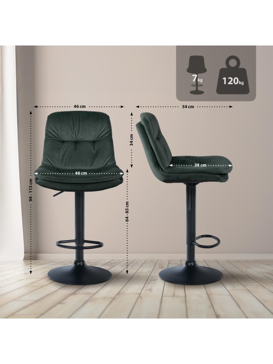 Tabouret de bar Laurel velours, vert foncé