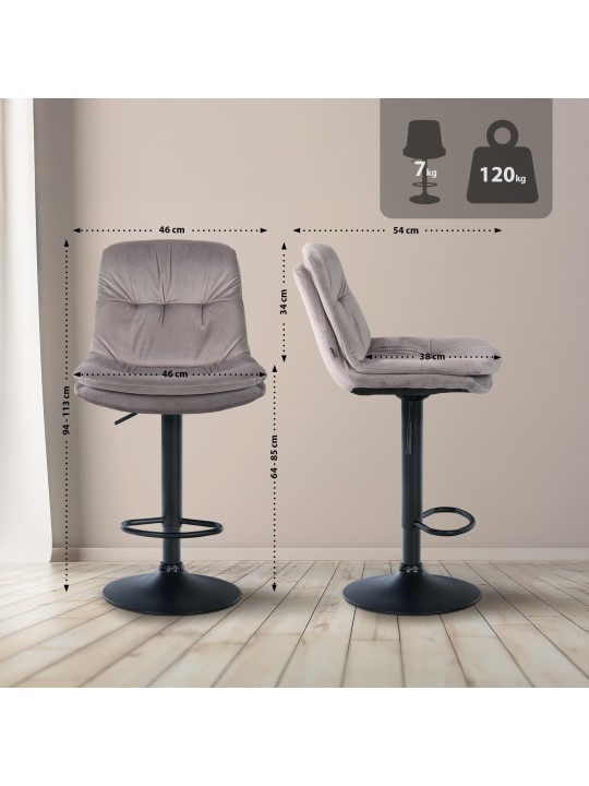 Tabouret de bar Laurel velours, gris Tabouret de bar Laurel velours, gris