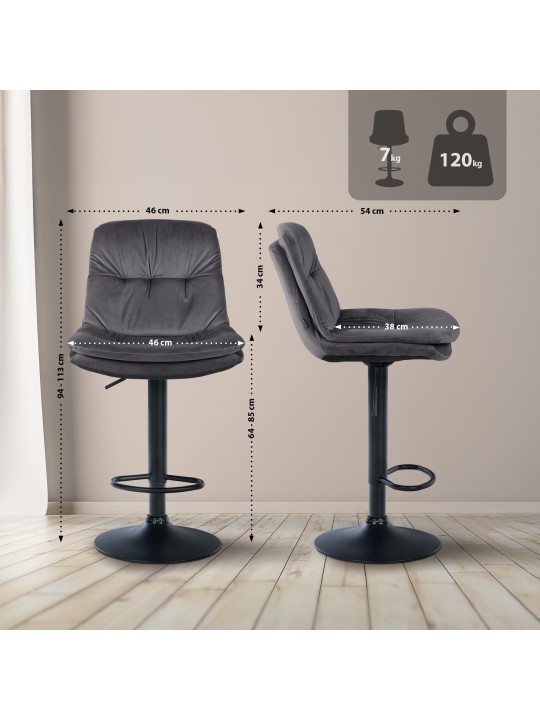 Tabouret de bar Laurel velours, gris foncé