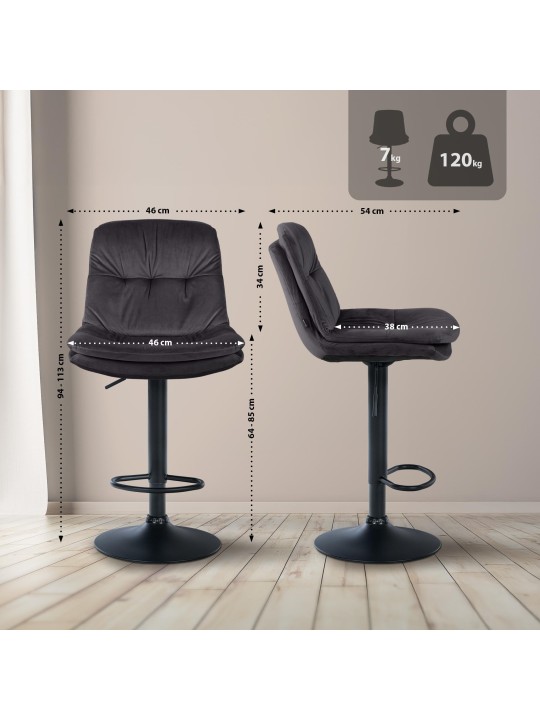 Tabouret de bar Laurel velours, noir