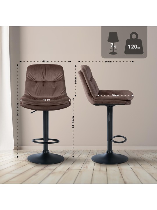 Tabouret de bar Laurel velours, brun