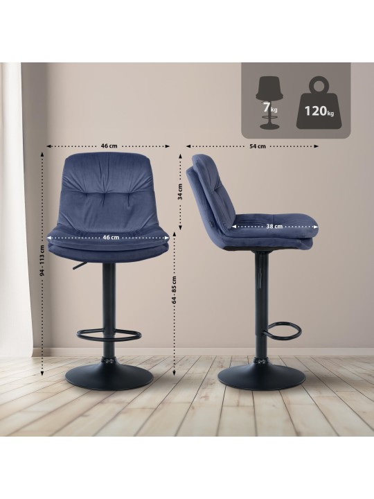 Tabouret de bar Laurel velours, bleu Tabouret de bar Laurel velours, bleu