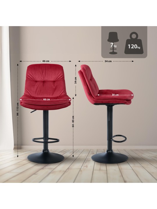 Tabouret de bar Laurel velours, rouge