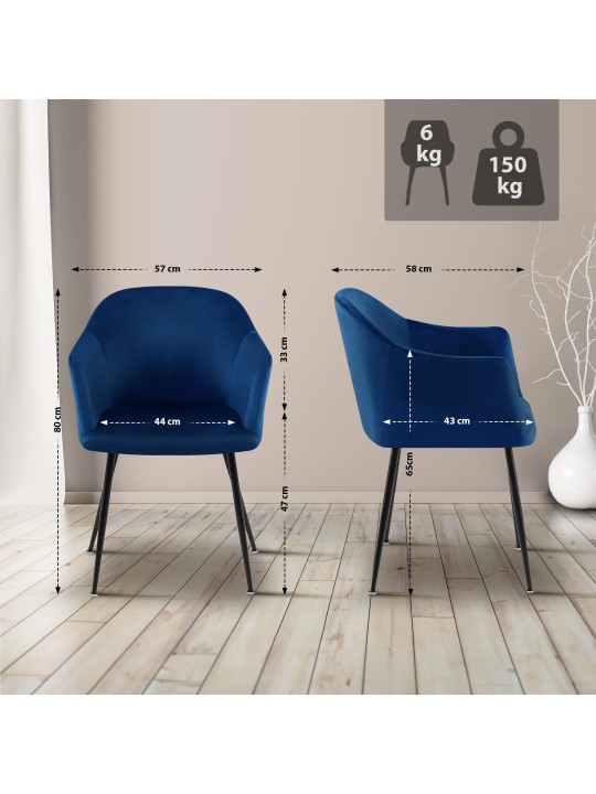 Chaise de salle à manger en velours Jaysie, bleu foncé