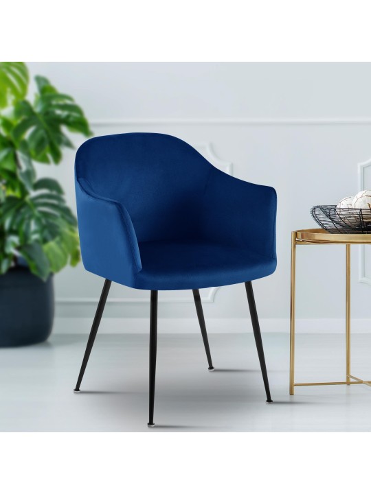 Chaise de salle à manger en velours Jaysie, bleu foncé