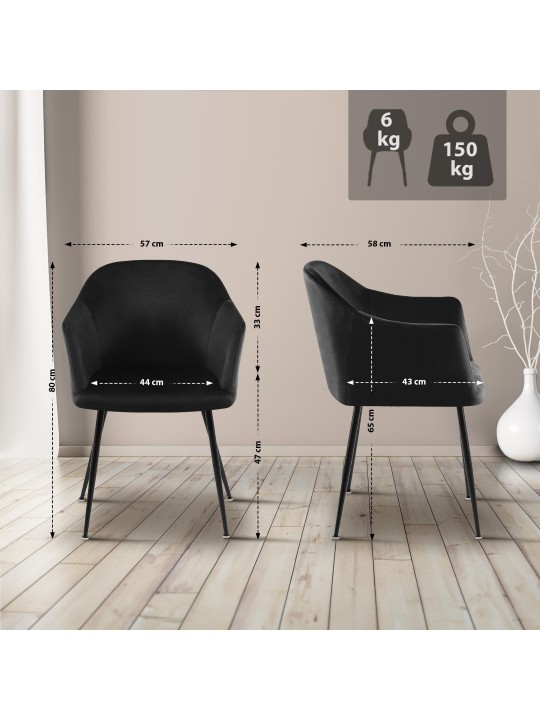 Chaise de salle à manger en velours Jaysie, noir Chaise de salle à manger en velours Jaysie, noir