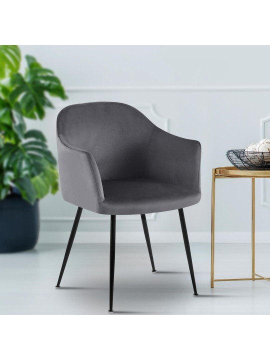 Chaise de salle à manger en velours Jaysie, gris foncé Chaise de salle à manger en velours Jaysie, gris foncé