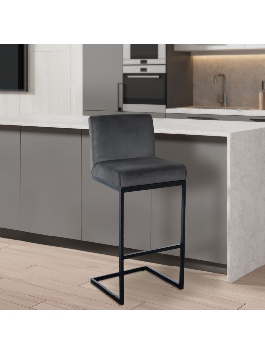 Tabouret de bar Hopewell velours B, gris foncé Tabouret de bar Hopewell velours B, gris foncé