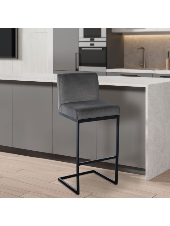 Tabouret de bar Hopewell velours B, gris Tabouret de bar Hopewell velours B, gris