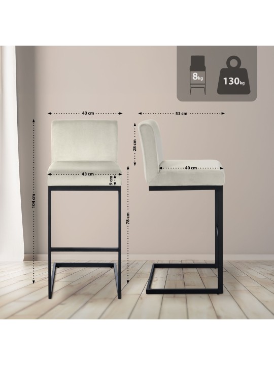 Tabouret de bar Hopewell velours B, crème