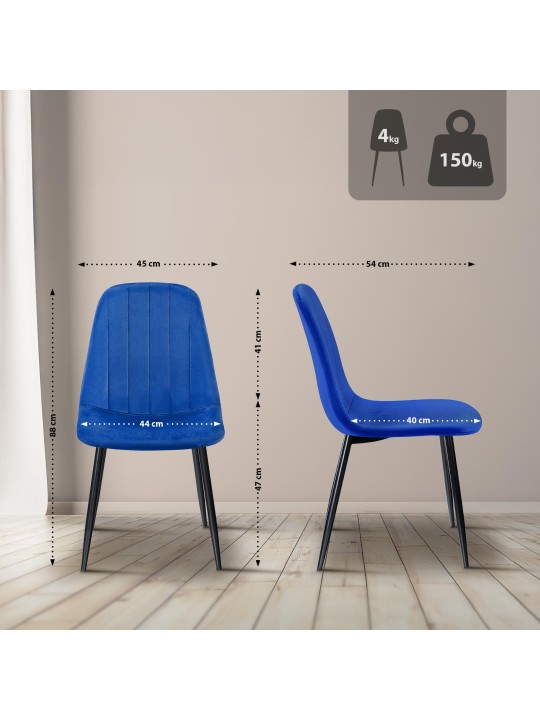 Lot de 4 chaises de salle à manger Baxter velours, bleu