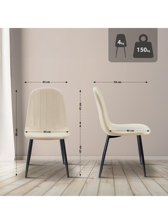 Lot de 4 chaises de salle à manger Baxter velours, crème