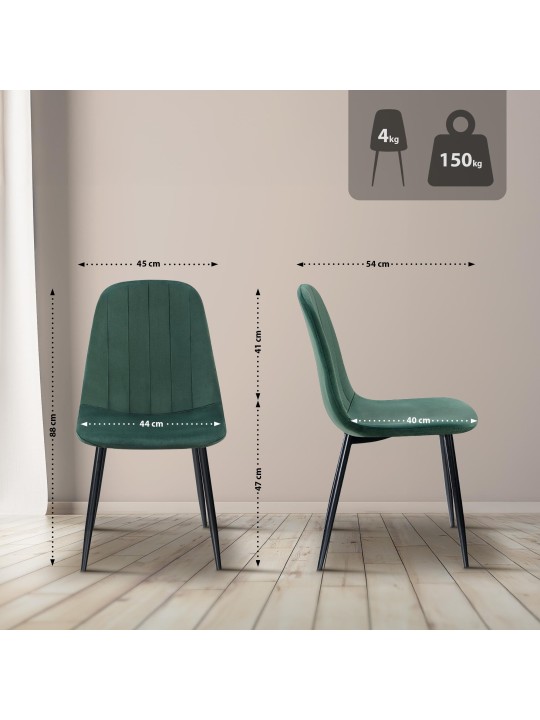 Lot de 4 chaises de salle à manger Baxter velours, vert