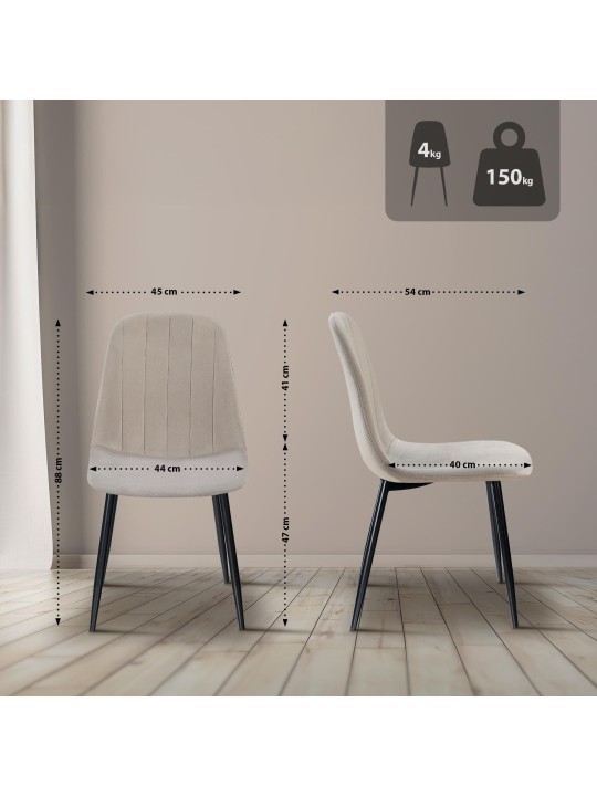 Lot de 4 chaises de salle à manger Baxter velours, gris