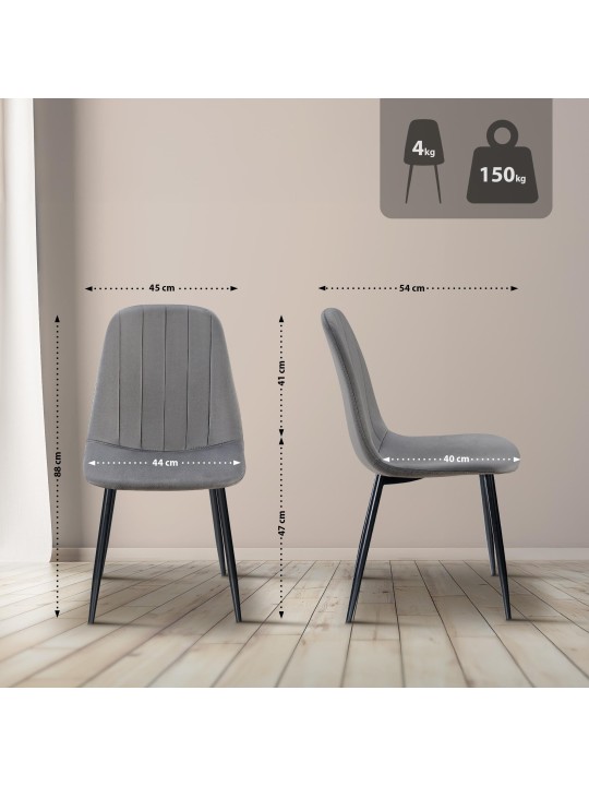 Lot de 4 chaises de salle à manger Baxter velours, gris foncé