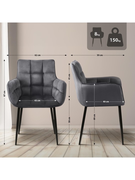 Chaise Tirana velours, gris foncé Chaise Tirana velours, gris foncé