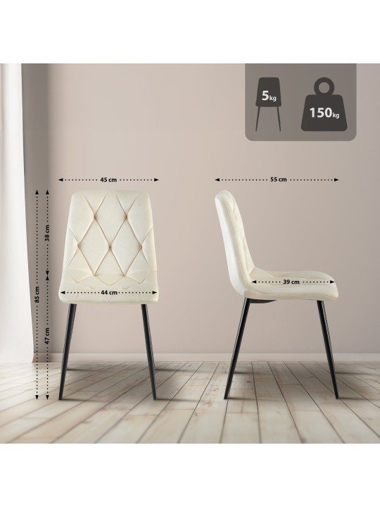 Chaise de salle à manger en velours Clairton, crème