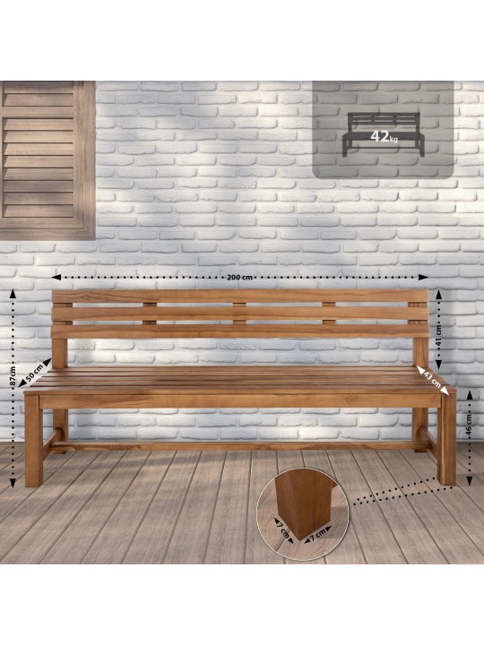 Banc en teck Augusta 200 cm, teck