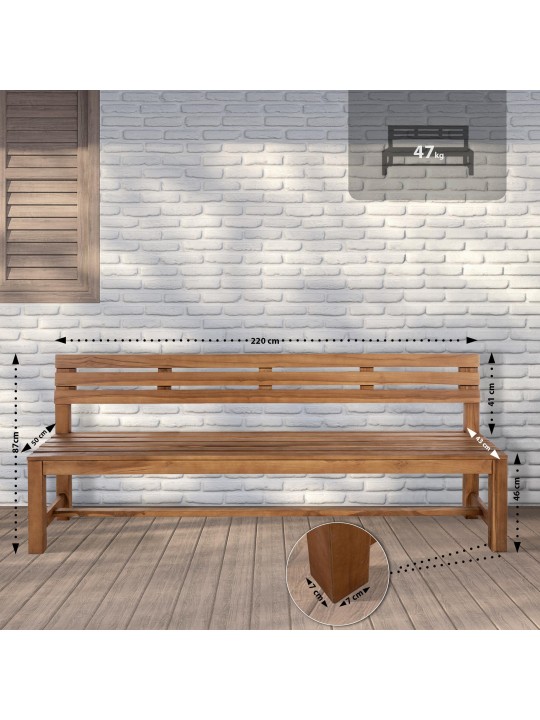 Banc en teck Augusta 220 cm, teck