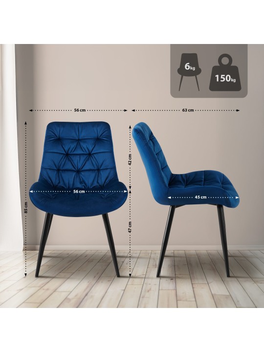 Chaise de salle à manger en velours Rossford, bleu foncé Chaise de salle à manger en velours Rossford, bleu foncé